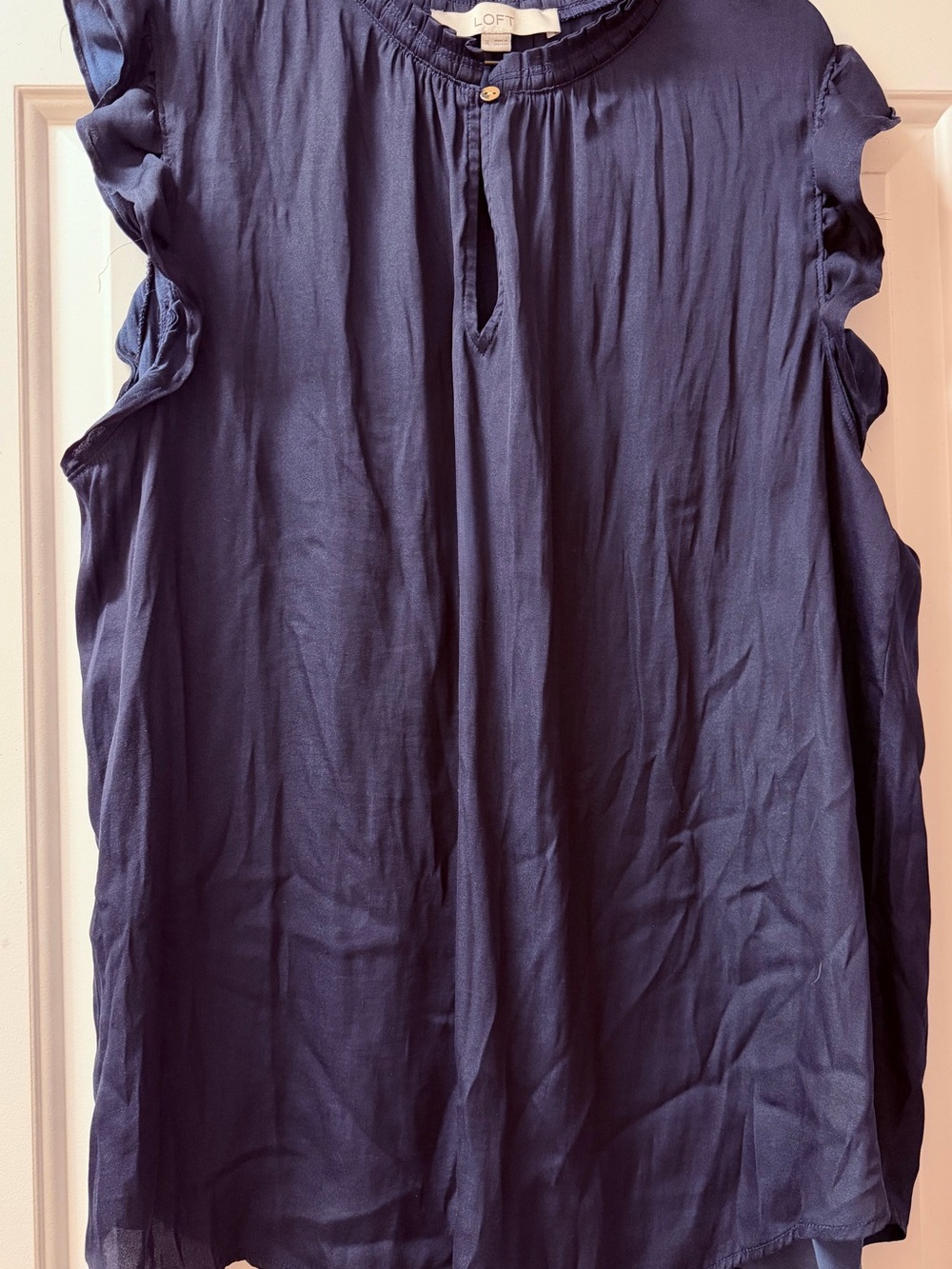 LOFT Navy Ruffle Sleeve Keyhole Blouse XL